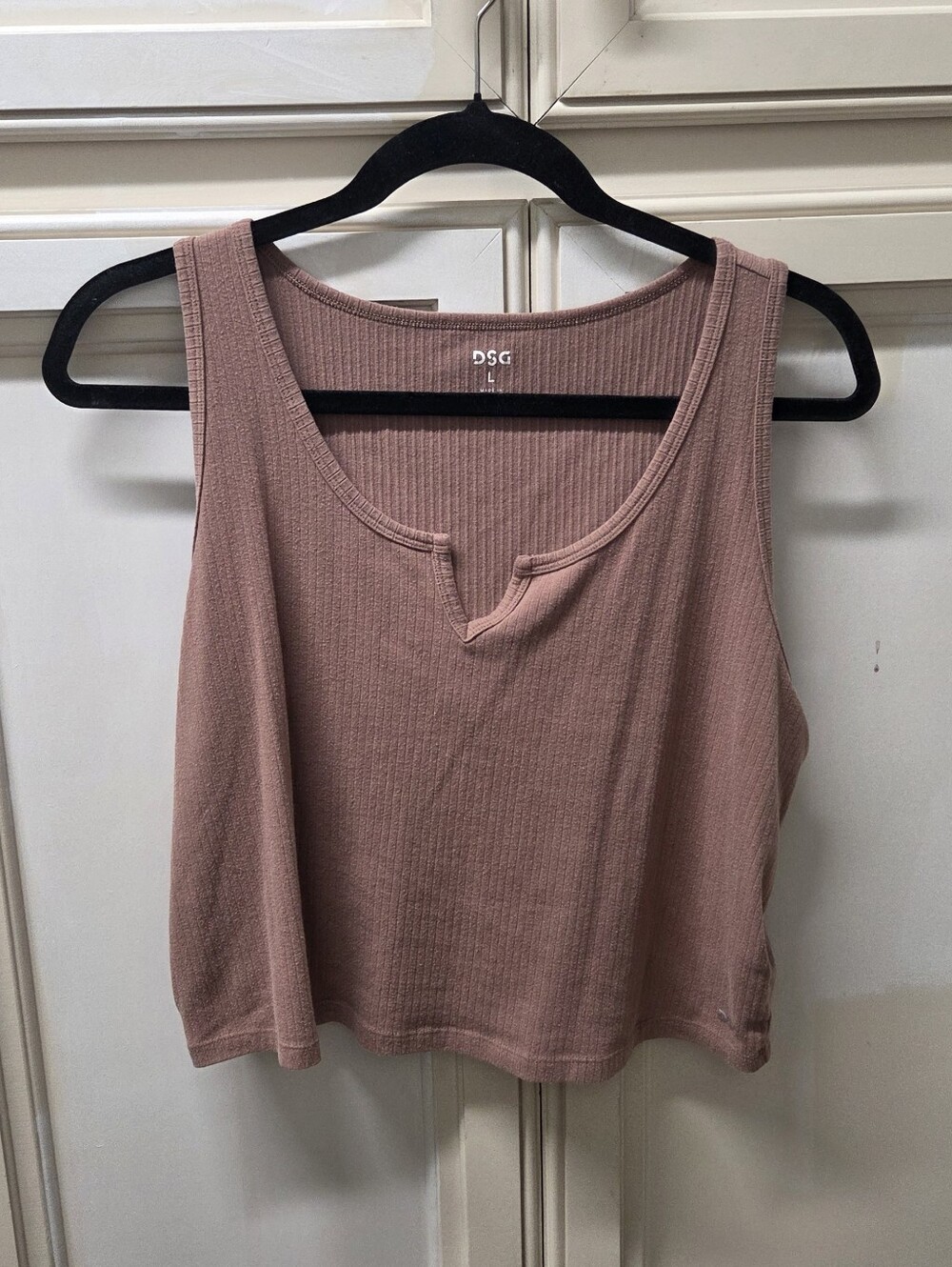 DSG Women's Brown Ribbed Tank - Notch Neck Crop